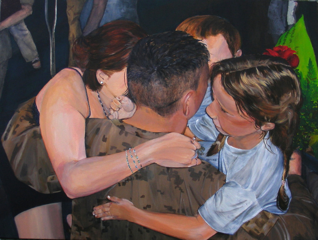 Marine Lance Cpl. C.J. Sher, his fiance, niece and nephew. Media: Acrylics