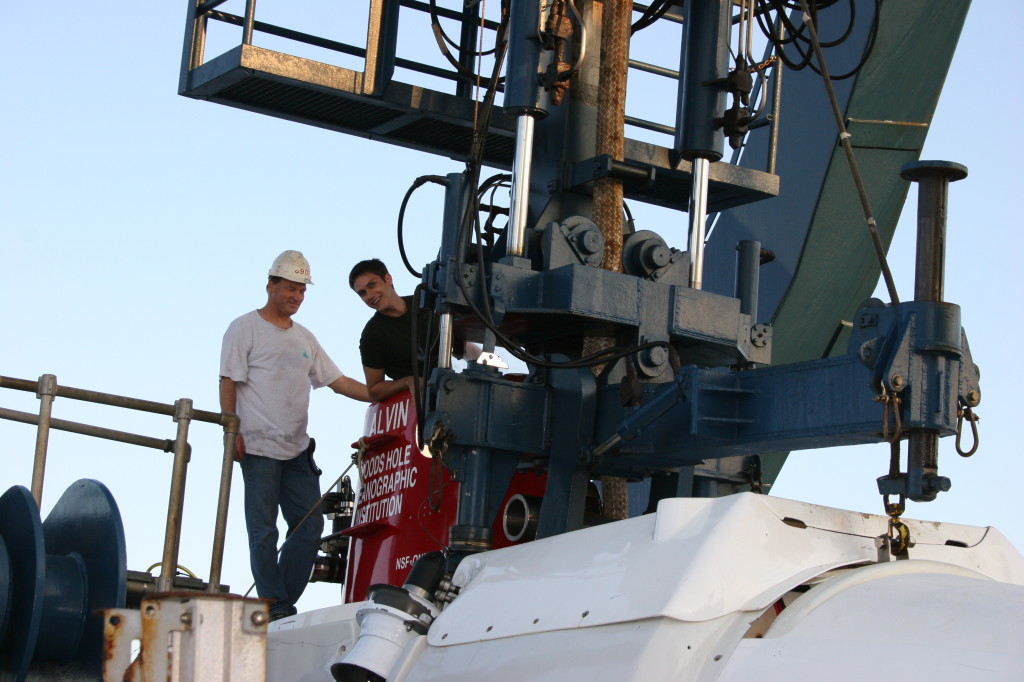 Kevin Richberg boarding the Alvin Submersible. 