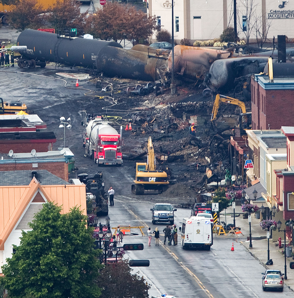 LAC-MEGANTIC, QUE: JULY 09, 2013 -- A scene of the devastation in downtown Lac-Mégantic, Quebec Tuesday, July 9, 2013 after Saturday's runaway train disaster in the small community. The train, with oil-filled cars behind it derailed.  Explosions and fireballs followed causing loss of life and heavy destruction. (John Kenney /THE GAZETTE)