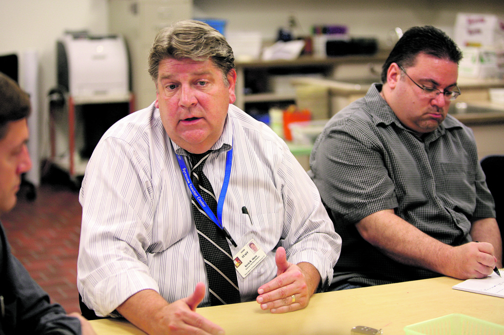 Kevin Ahearn (right) Teachers meeting at Dr. Weeks School. 