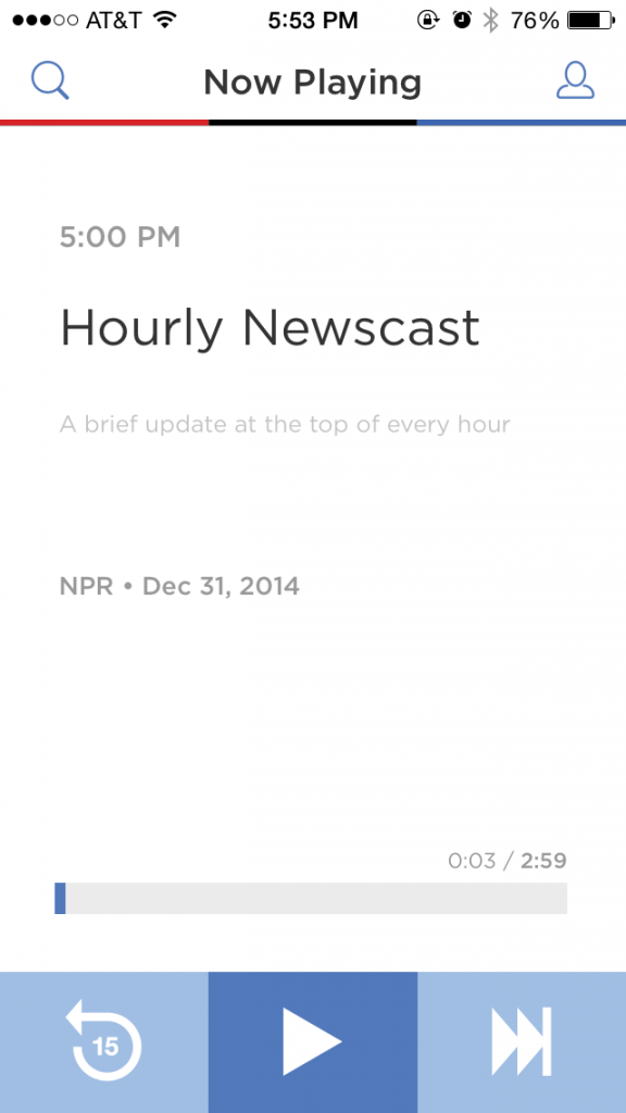 Screenshot of NPR One during a program. Screenshot by David Armelino | Syracuse New Times