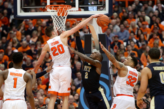 Tyler Lydon blocking an opponent vs. Pittsburgh.