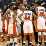 SUís Quentin Hillsman talks to his team during a time-out against Rider College at the Carrier Dome. Stephen D. Cannerelli / The Post-Standard